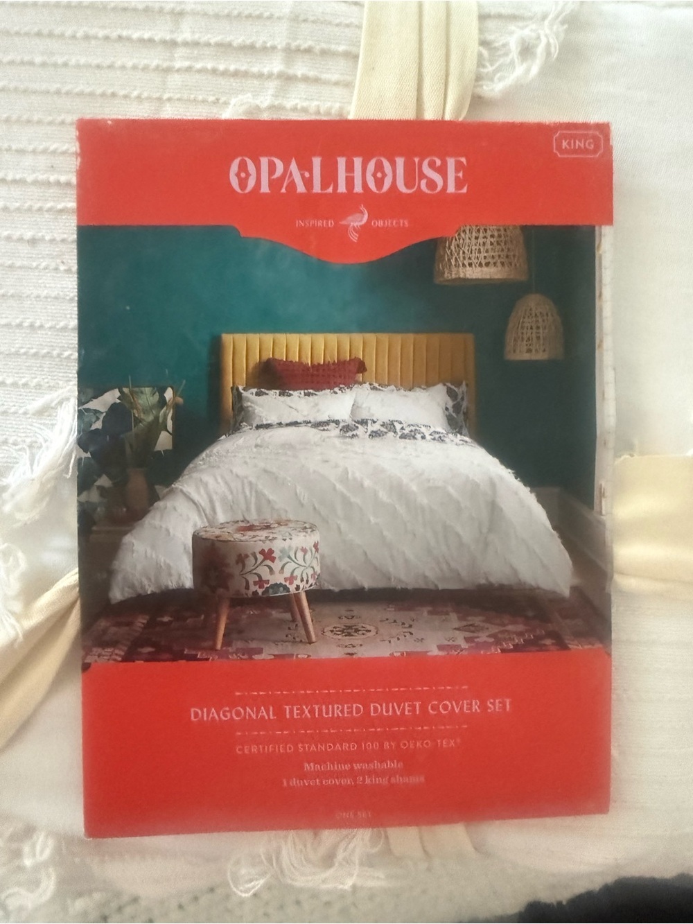 Opalhouse Cream  Diagonal Textured Duvet Cover Set with Multicolor Accents
